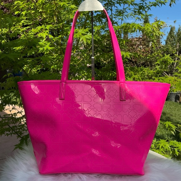 Kate Spade New York Neon Pink Tote Shoulder Hand Bag Patent Leather - Picture 4 of 11
